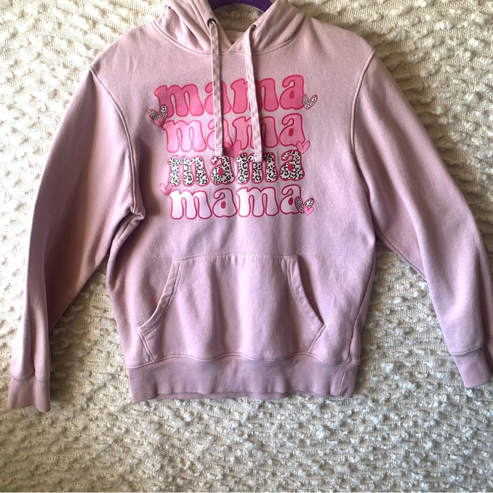GOODFELLOW WOMENS MEDIUM HOODED SWEATSHIRT PULLOVER HOODIE MAMA MAMMA‎ CHEETAH